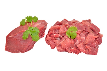 Raw beef meat isolated on white backgroundの写真素材