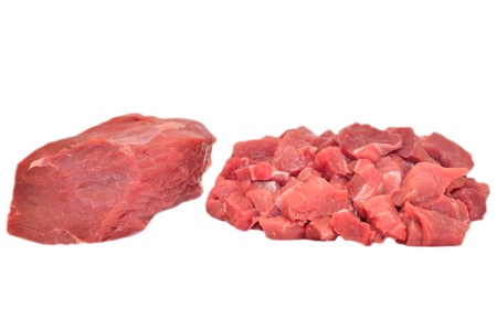 Raw beef meat isolated on white backgroundの写真素材