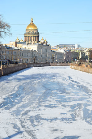The historical part of St  Petersburg, Russia in a winter - a view from the embankmentのeditorial素材