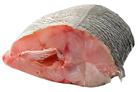 Piece of fresh raw fish Arctic cisco isolated on white backgroundの写真素材