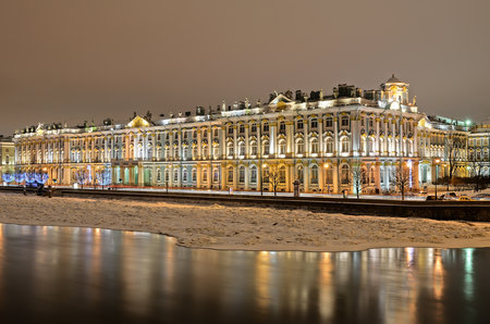 The Winter Palace in St  Petersburg, Russia in the night illuminationのeditorial素材