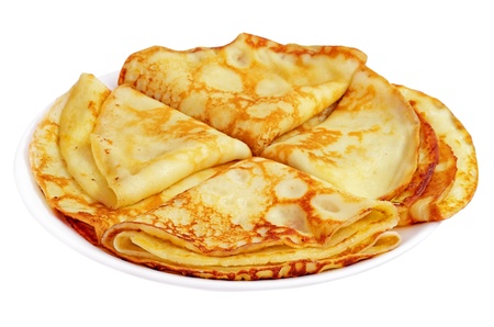 Pancakes on a plate isolated on white backgroundの写真素材