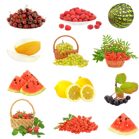 Set with fruit and berries isolated on white backgroundの写真素材
