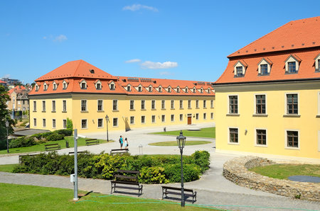 BRATISLAVA - AUGUST 1: Courtyard of Bratislava Castle on August 1, 2013 in Bratislava, Slovakia. Bratislava Castle is one of the symbols of the city of Bratislava, built on a hill and overlooks the whole city. First written reference from 907.のeditorial素材