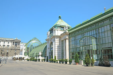 VIENNA, AUSTRIA - JULY 28: Palmenhaus on July 28, 2013 in Vienna, Austria. Greenhouse was erected In 1822. The 2050 sqm. building houses plants include coffeehouse, restaurant and tropical butterfly house. のeditorial素材