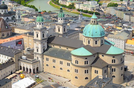 SALZBURG, AUSTRIA - JULY 30: View of Salzburg on July 30, 2013 in Salzburg, Austria. Salzburg is the birthplace of Wolfgang Amadeus Mozart. City was listed as a UNESCO World Heritage Site in 1997.のeditorial素材