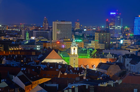 BRATISLAVA, SLOVAKIA, AUGUST 1, 2013: Night scene of Bratislava, top view. Capital of Slovakia is...