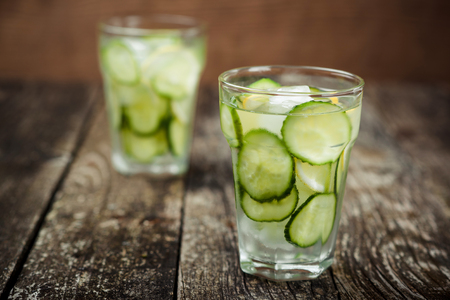 Detox water with cucumber and lemon . Selective focus.の写真素材