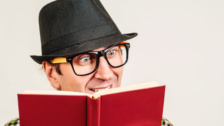 Nerd man reading book. book lover. Lifestyle and education concept.