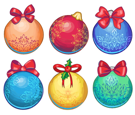 A set of beautiful hand drawn christmas ballsのイラスト素材