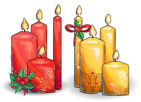 christmas canldles collection decorated with ornamentsのイラスト素材