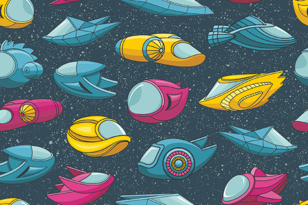 Seamless pattern with spacecrafts and starsのイラスト素材