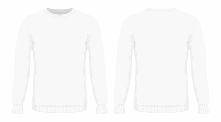 Men's white sweater. Front and back views on white backgroundのイラスト素材