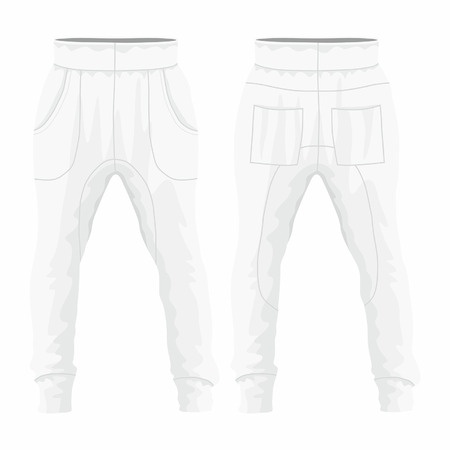 Men's white sweatpants. Front and back views on white backgroundのイラスト素材