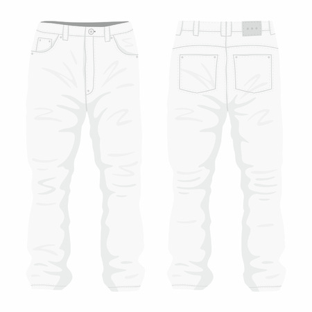 Men's white jeans. Front and back views on white backgroundのイラスト素材