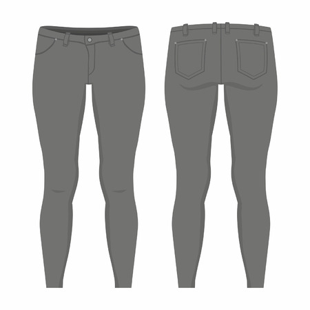 Women's black jeans. Front and back views on white backgroundのイラスト素材