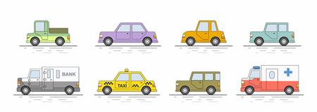 Car icons set. Flat colors style. Vector illustrationのイラスト素材