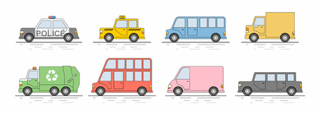 Car icons set. Flat colors style. Vector illustrationのイラスト素材