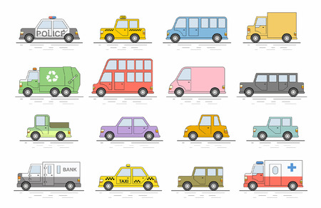 Car icons set. Flat colors style. Vector illustrationのイラスト素材
