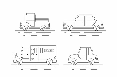 Car icons set. Linear style. Vector illustrationのイラスト素材