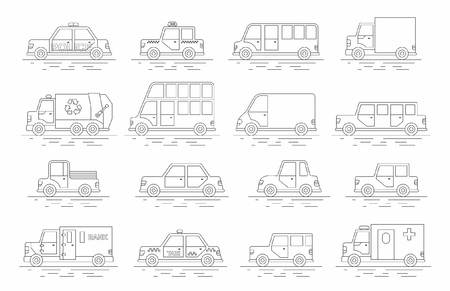 Car icons set. Linear style. Vector illustrationのイラスト素材