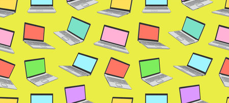Seamless pattern of colorful Laptop isolated on white background