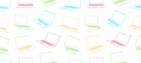 Seamless pattern of colorful Laptop line style design. isolated on white backgroundのイラスト素材