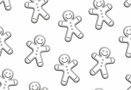 gingerbread man seamless pattern, thin line style. isolated on white background