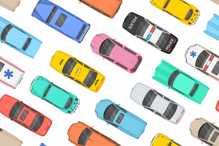 Top view of colorful cars seamless pattern illustration.のイラスト素材
