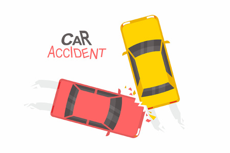 Accident car crash, Top View on white backgroundのイラスト素材