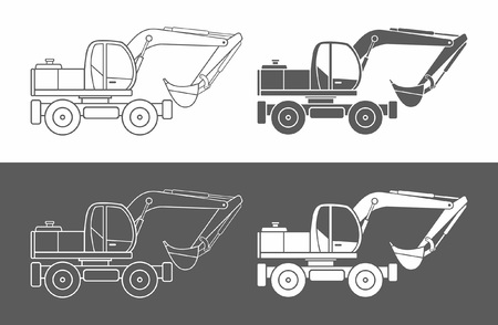 Excavator icon vector set in black and white Illustration.のイラスト素材