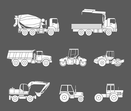 Construction machines icons set, Silhouetteのイラスト素材