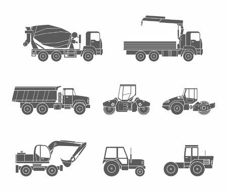 Construction machines icons set, Silhouetteのイラスト素材
