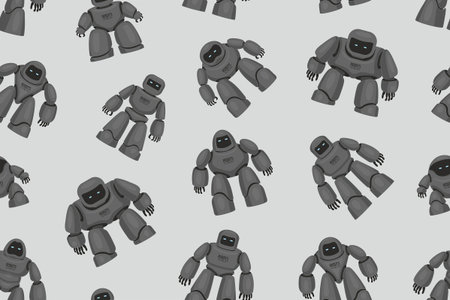 Seamless pattern of Black Different Robots. isolated on gray backgroundのイラスト素材