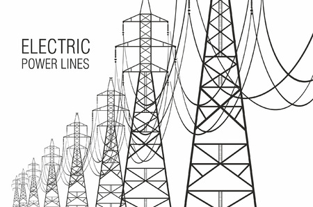 Electric power lines on white backgroundのイラスト素材