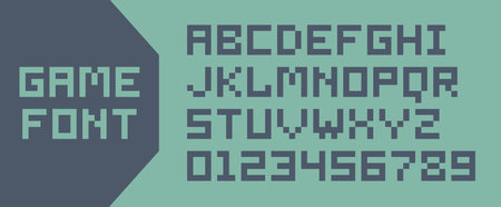 Pixel video game alphabet. letters and numbers. isolated on white backgroundのイラスト素材