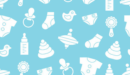 Seamless pattern with baby things. isolated on blue backgroundのイラスト素材