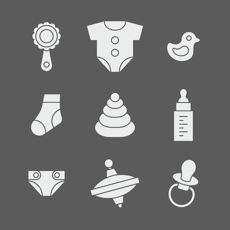 Baby things icons set. isolated on black backgroundのイラスト素材