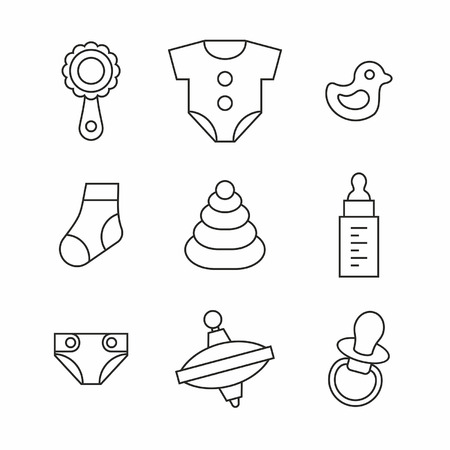 Baby things icons set. thin line. isolated on white backgroundのイラスト素材