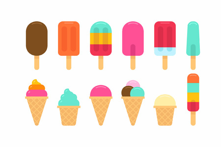Colorful Different ice cream icon. flat style. isolated on white backgroundのイラスト素材