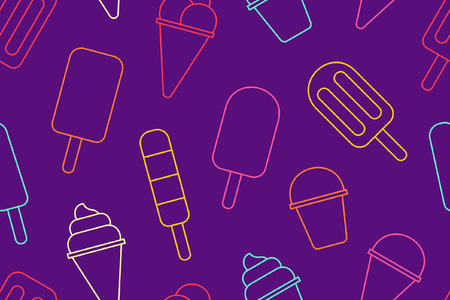 Seamless pattern with Colorful Different ice cream, thin line. isolated on purple backgroundのイラスト素材