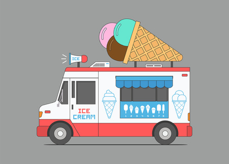 Ice Cream Truck, mobile shop. flat style. isolated on black backgroundのイラスト素材