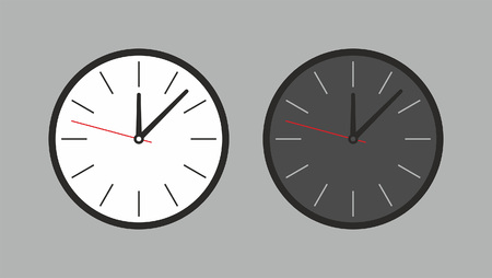 Round wall clock. White and black. isolated on gray backgroundのイラスト素材