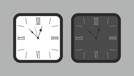 Square wall clock. White and black. isolated on gray backgroundのイラスト素材