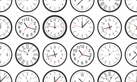 Seamless pattern with white Round wall clock. flat style. isolated on gray backgroundのイラスト素材