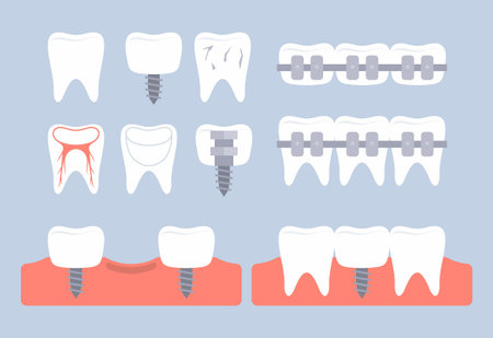 Dental tooth icons. flat style. isolated on gray background