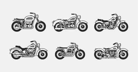 set vintage motorcycles black silhouettes. isolated on gray backgroundのイラスト素材