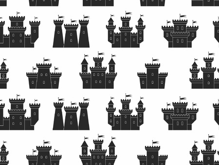 Seamless pattern with castles and fortresses. black silhouettes. isolated on white backgroundのイラスト素材