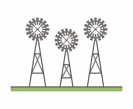 Three windmill, flat style. vector backgroundのイラスト素材