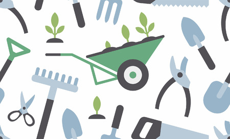 seamless pattern with gardening instruments. flat style. isolated on white backgroundのイラスト素材